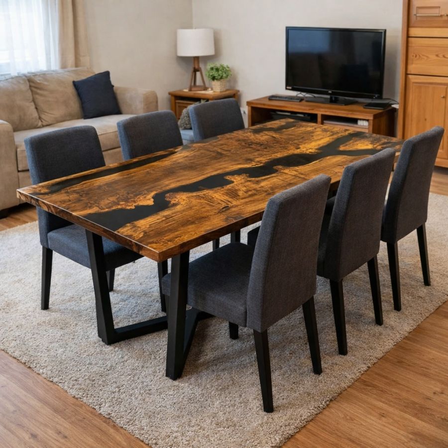 Masă lemn masiv stejar cu rășină epoxidică River Table