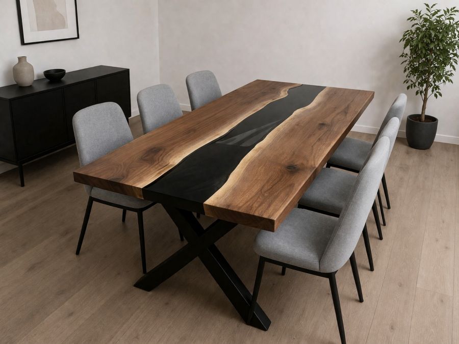 Masă lemn masiv cu rășină epoxidică - River Table - 160x70