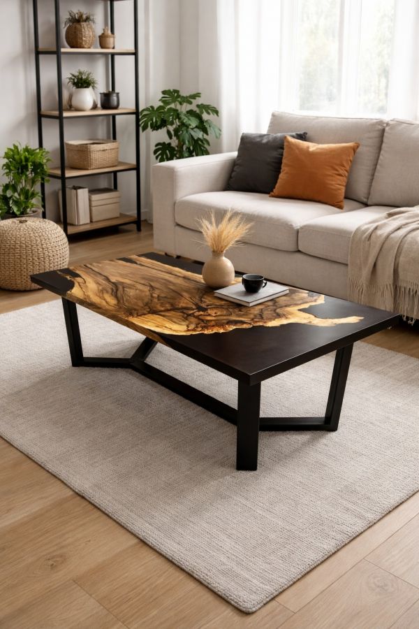 Masa din lemn masiv cu rășină epoxidică - design modern